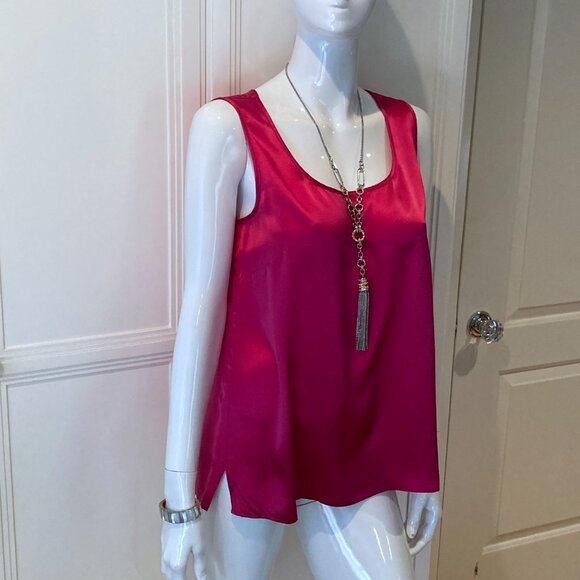 Talbot's 100% Silk Fuchsia Pink Tank Top L Size 12 - Picture 2 of 9